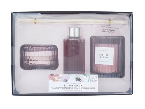 Lychee Fleur Fragrant Candles and Reed Diffuser Set
