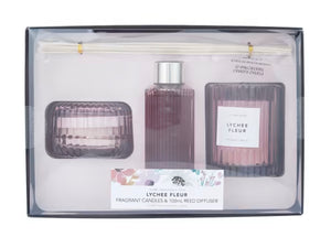 Lychee Fleur Fragrant Candles and Reed Diffuser Set